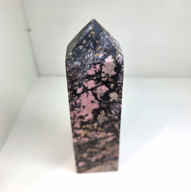 Rhodonite Crystal Tower 5.5" Pink Black Polished Point Obelisk Display Stone