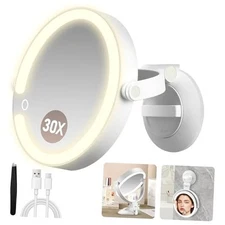Magnifying Mirror with Light 30X, LED Bathroom Mirror with 3 Lighting White-30x