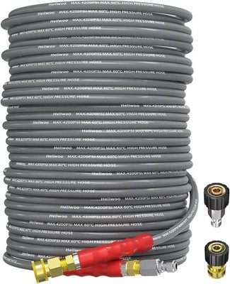 200FT 1/4'' Pressure Washer Hose 4200PSI Flexible Wire Extension Hose W/Couplers