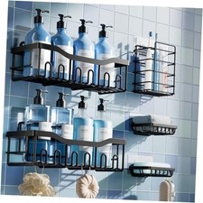 5-Pack Rustproof Stainless Steel Shower Caddy Set No Drill L size Black-5pcs
