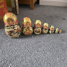 Vintage Russian Wooden Hand Painted signed Nesting Dolls Matryoshka. Set Of 7