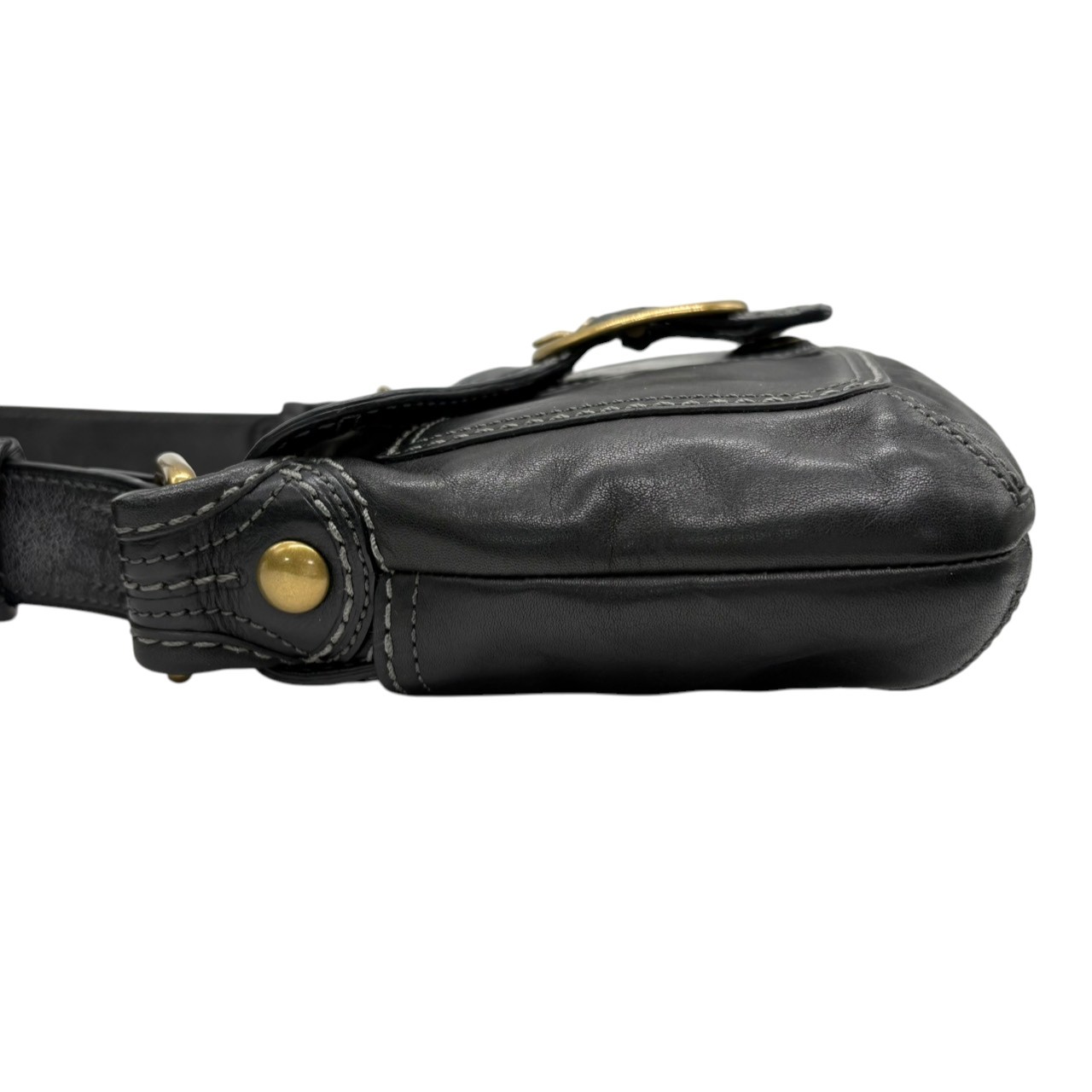 Authentic COACH Leather Handbag Shoulder Bag Black Gold Vintage 11427 i thumbnail 7