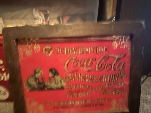 Vintage Delicious Coca Cola Wood Framed Mirror Sign Most Refreshing Drink