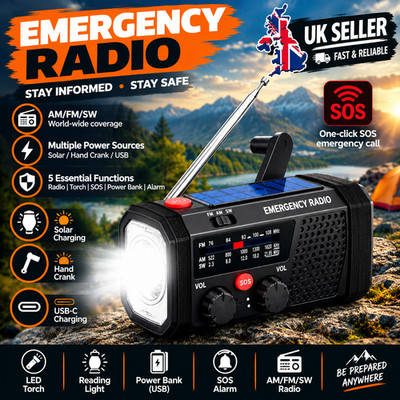 Emergency Radio with SOS, AM/FM/SW, Flashlight, 2000mAh Solar & Hand ...