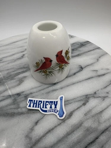 Fenton Cardinals Pine Cones Fairy Lamp Hand Painted Signed Replacement Top Only