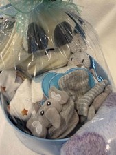 Boy Shower Gift Basket Bassinet  Newborn Care Package Set  Bear  Elephant