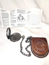 Colibri Silver Tone Pocket Watch w/Chain & Leather pouch New Battery