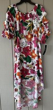 MSK Dress Womens Medium Multicolor Floral Puff Sleeve High Low Maxi Swing Boho