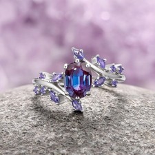 Alexandrite  Sapphire Engagement Ring For Women 925 Sterling Silver Ring Gifts