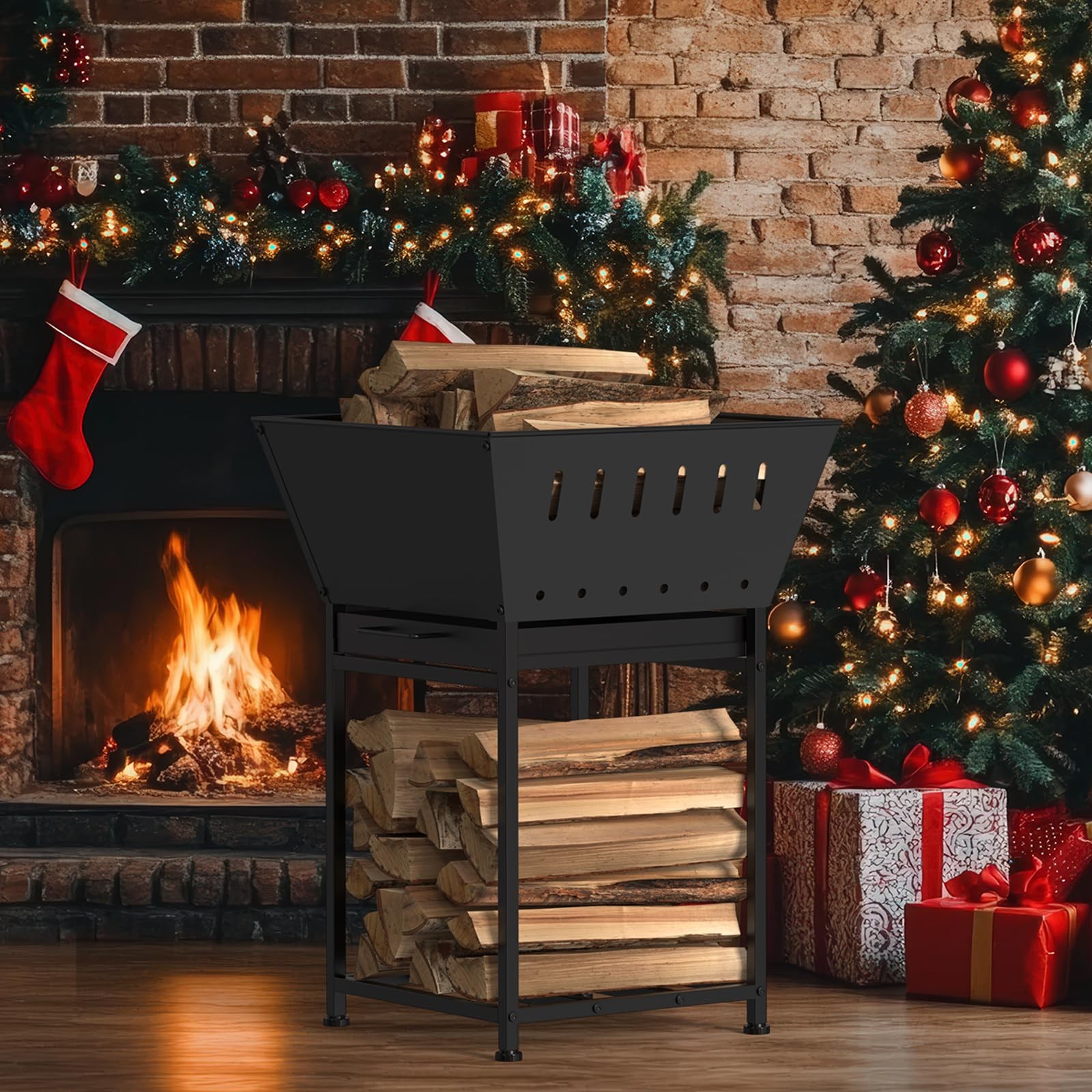 Wood Burning Fire Pit for Outside - 24 Inch Outdoor Fire Pit with Grill, 2-in...