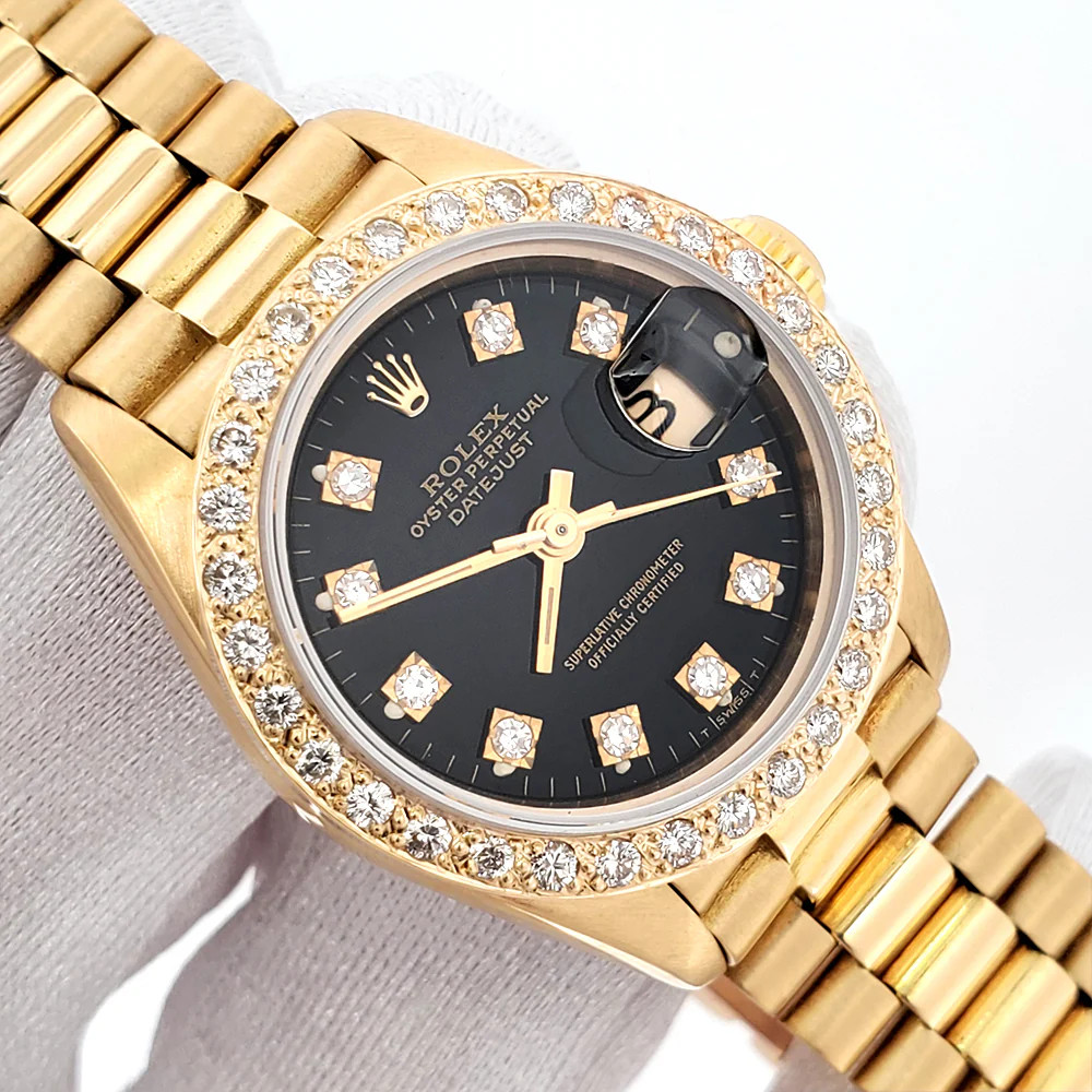 高級感 Fロゴ ストーン付き アクセサリー ゴールド プレゼント Rolex President Datejust 69178 Factory Diamond Dial/Custom Bezel