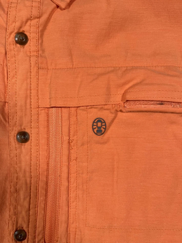 Camisa Coleman Para Hombres XL Naranja Manga Corta Pesca Exterior Bolsillos Abotonados Logo Foto 4 de 4
