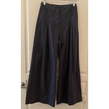   S MAXMARA 100 Cotton Pleated Wide Leg High Waisted Pants in Blue - 26