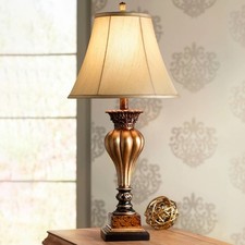 Senardo Traditional Table Lamp 30" Tall Gold Fluting Floral Bedroom Living Room