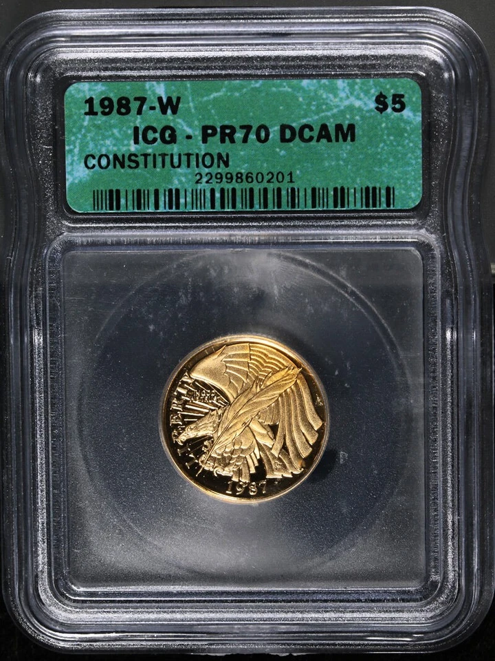 1987-W Constitution Commemorative Gold $5 ICG PR70 DCAM - Image 3 of 4