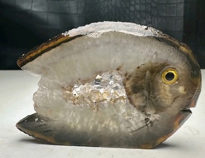 Natural Crystal Mineral Specimen. Crystal cave agate. Hand-carved FISH
