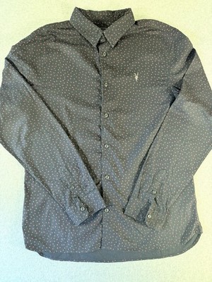 AllSaints Mens Medium Black Red Micro Print Ramskull Button Shirt