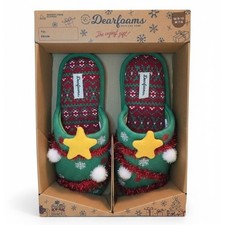 DEARFOAMS Christmas Tree Slippers Unisex M 7-8 W 9-10 Green Holiday Memory Foam