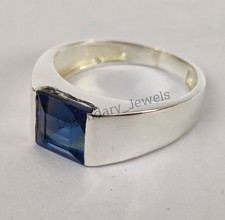 Natural London Blue Topaz Gemstone with 925 Sterling Silver Ring For Men's.