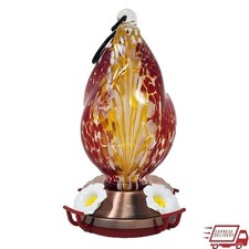Hand-Blown Glass Hummingbird Feeder Unique Design Copper Base Outdoor Decor Gift