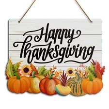 Fall Happy Thanksgiving Wall Decor Sign Pumpkin Sunflower Home Sign for Front
