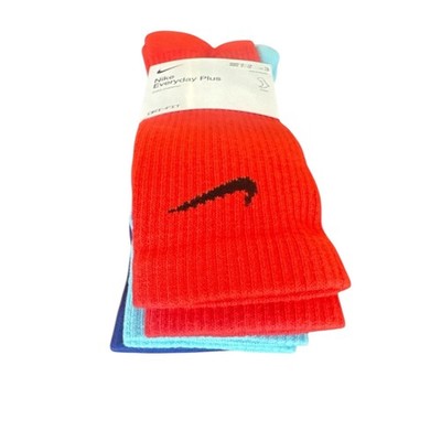 Nike Everyday Plus Cushioned Crew Socks Red Blue Light Blue Unisex Large DRI-FIT