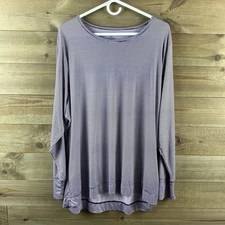 Lands End Womens Shirt Long Sleeve Striped Purple Athletic Stretch Size 2X