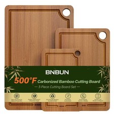 Bamboo Cutting Board for Kitchen, 3-Piece Set with Juice Grooves, Side Handle...