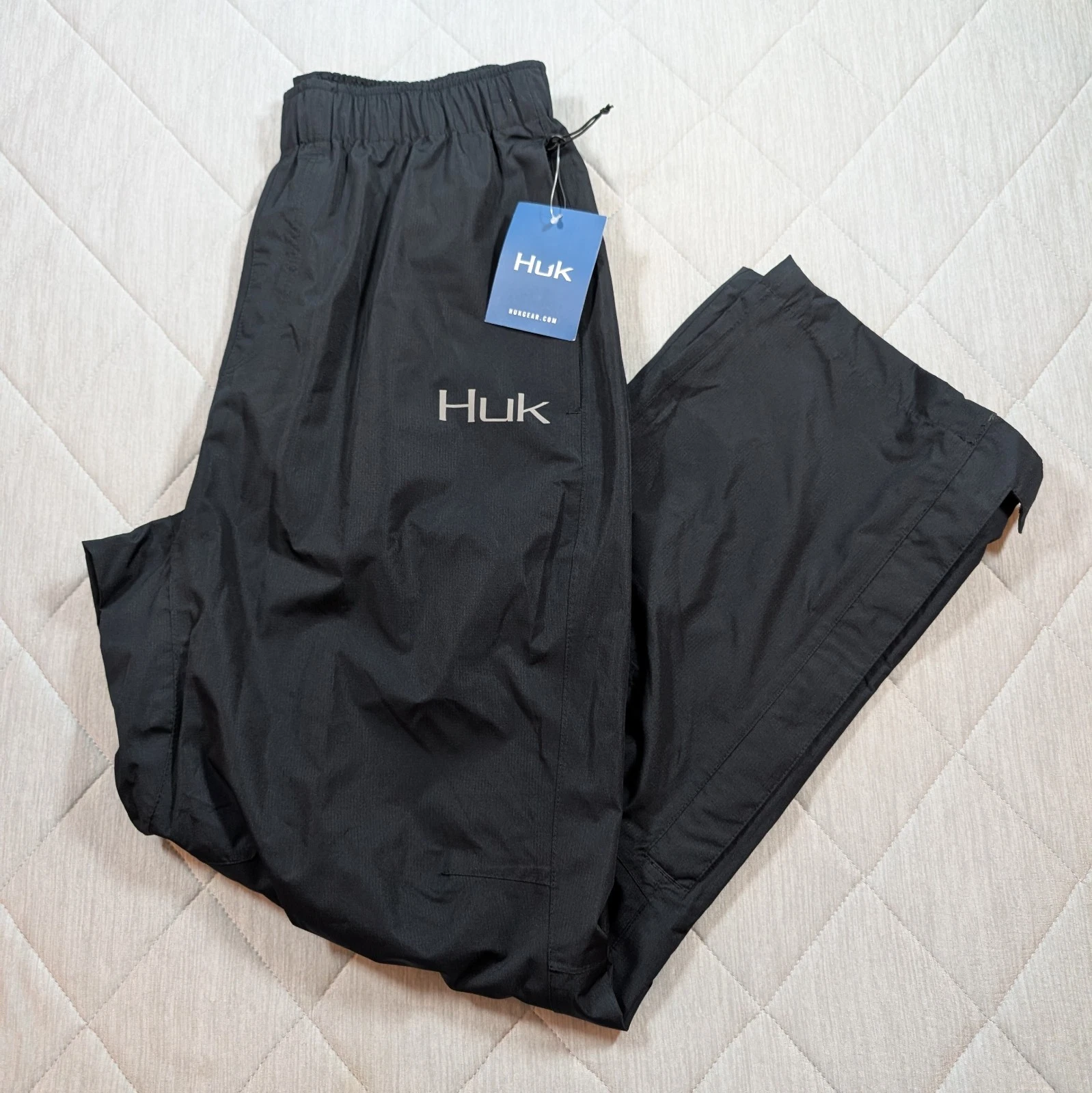 Huk Gunwale Pants Mens Small Black Windproof Waterproof Fishing Zip Cuff