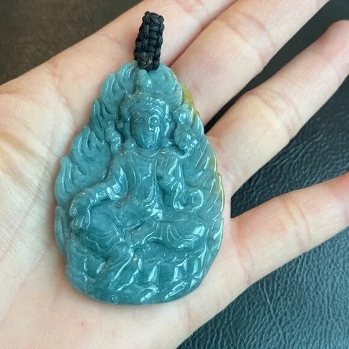 Carved Lady Tara Buddhist Buddha Natural Jade Grade A Pendant Bodhisattva Large - Picture 10 of 10