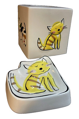 Jenny Faw Kitty Cat & Puppy Dog Bathroom Set: Soap Dish & Tissue Box Cover
