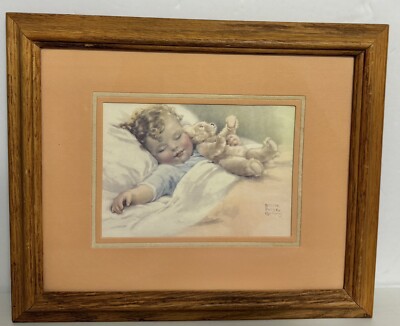 Vintage Bessie Pease  Gutmann  Happy Dreams Baby With Teddy Bear Framed Print