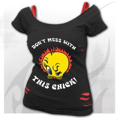 TWEETY - TOUGH CHICK - 2in1 Red Ripped Top - Picture 1 of 3