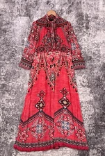Anthropologie Dress Medium Womens Hemant Nandita Suzani Red Silk Sequin Maxi