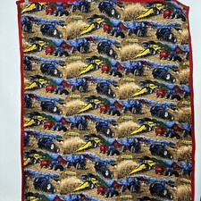 Baby Boy's Quilted Crib Blanket Handmade Barn Tractors Cows Barnyard Reversible