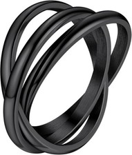 Black Triple Fidget Rings for Women, Stainless Steel/Sterling Silver Size T1/2
