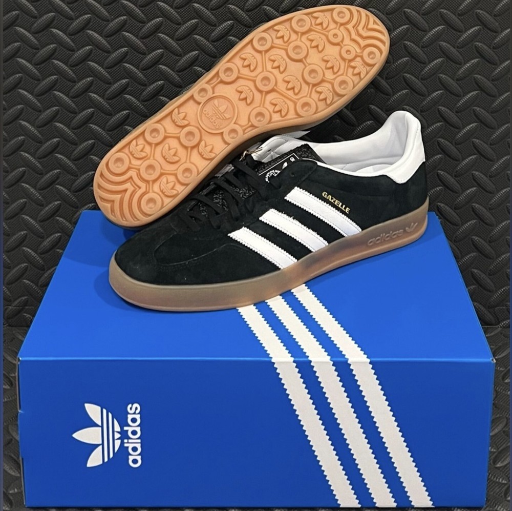 adidas Gazelle Indoor Black White Gum Sneakers H06259 Men's Sizes 10.5 & 12.5