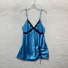Y2K Vintage Victoria's Secret Slip Dress Large Blue Satin Lace Fairy Coquette