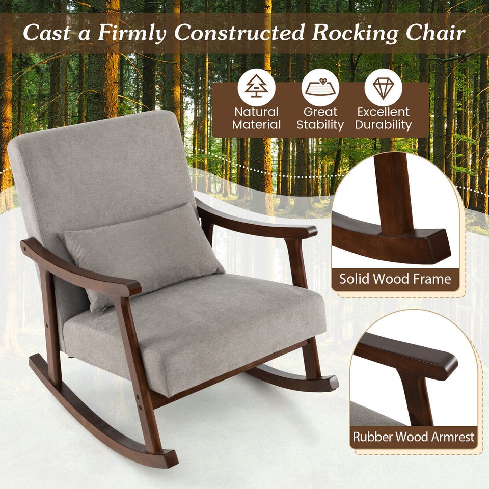 Costway Nursery Upholstered Rocking Accent Chair Indoor Rocker Armchair ...