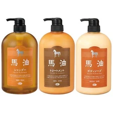 [NEW]Azuma Shoji Horse Oil ShampooTreatmentBody Soap/Pump Bottle 3 Piece Set