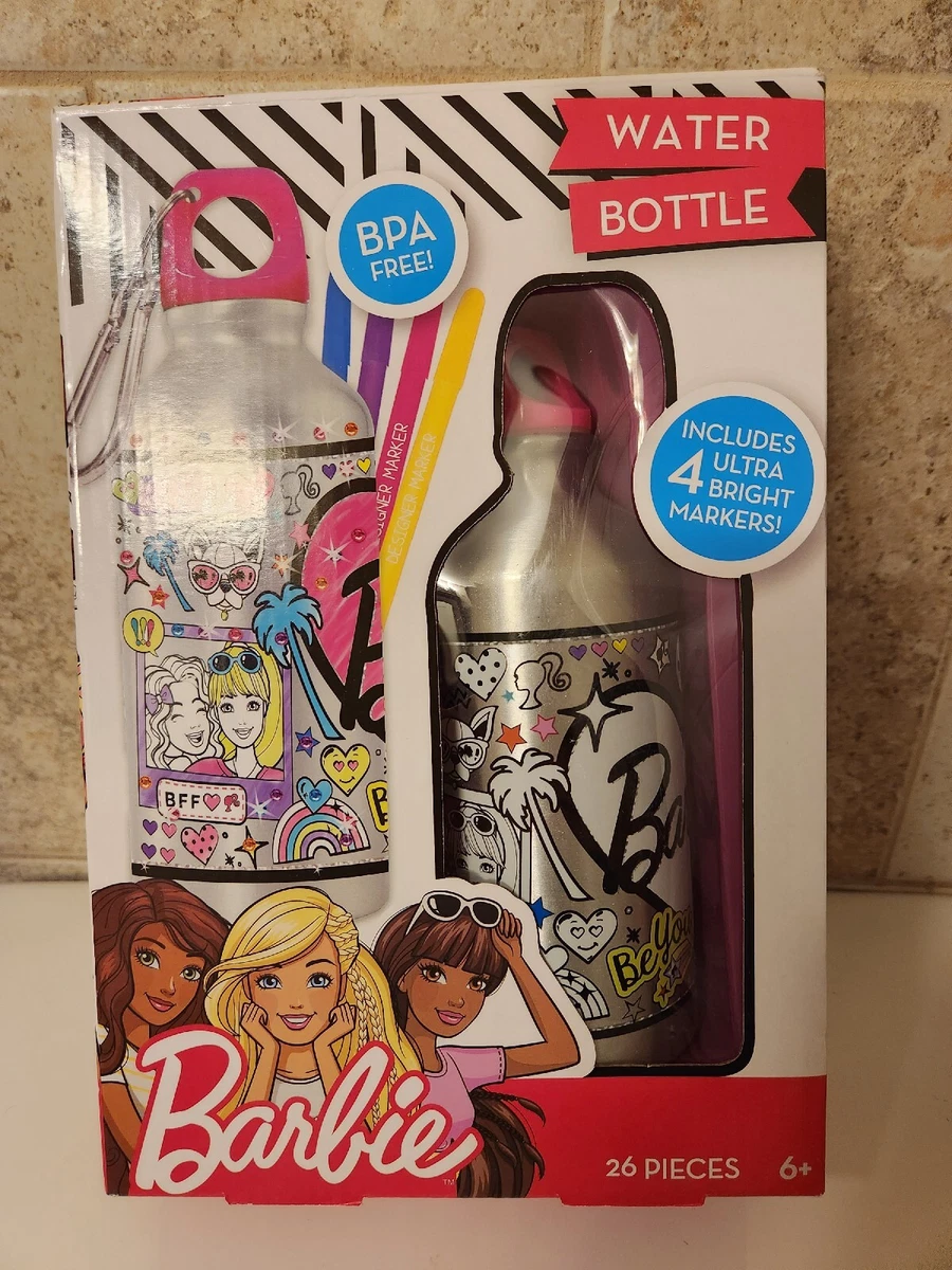 Barbie Customizable Water Bottle W 4 Markers And Sparkling