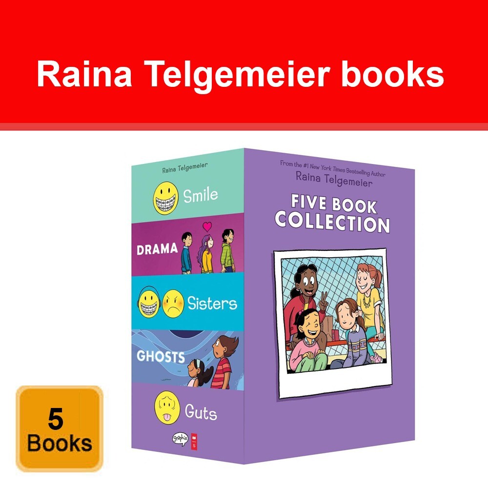 Raina Telgemeier Collection 5 Books Set Smile, Drama, Sisters, Ghosts, Guts NEW