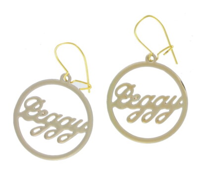 Vintage Script Gold Tone Name ''Peggy'' Pierced Earrings or Clip