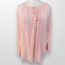 Chaps Woman's Size Large Top Shirt Pink Gauzy Lightweight Long Sleeve Tunic NEW