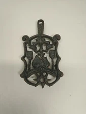 Cast Iron Mini Trivet #276 Brooms Black Witch Star Grain Wheat Hot Pan 4.5" K18