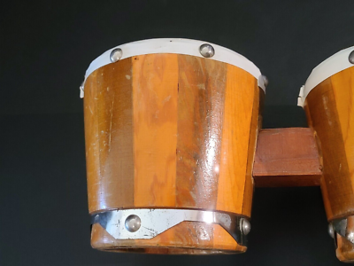 VTG Twin Double Connected Wooden Bongos Hand Drums Percussion