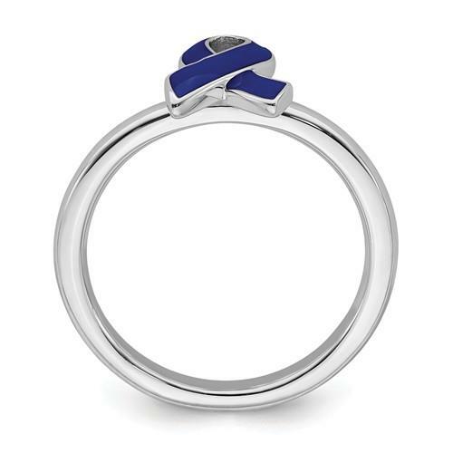 Platinum Sterling Silver Bullying Cancer Awareness Blue Ribbon Band ...