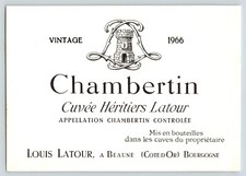 1966 Louis Latour Chambertin Cuvee Heritiers Latour Vintage Wine Bottle Label