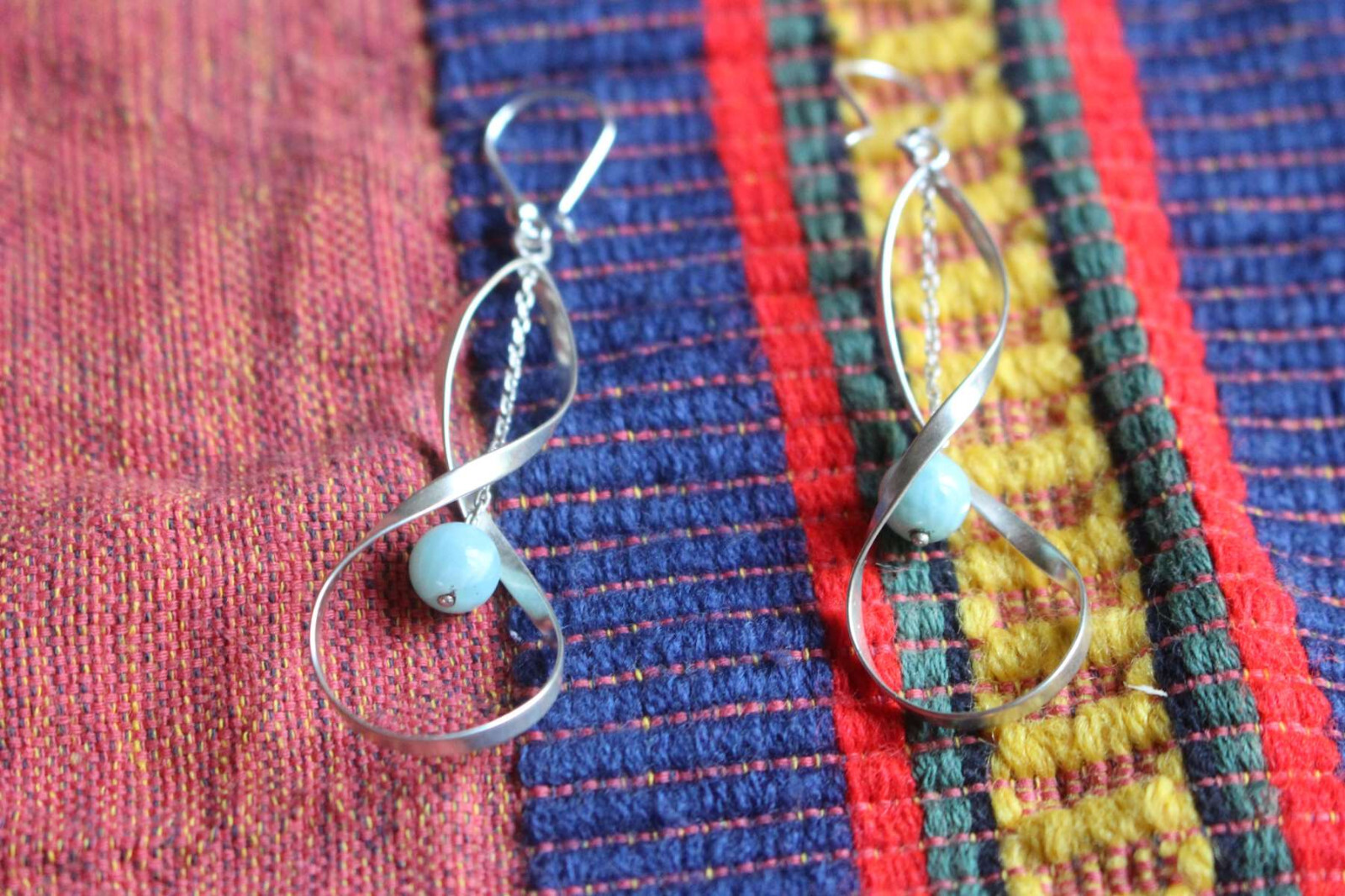 Boucles d'oreilles pendantes en argent 925 et perle de larimar bleu azur pour femme