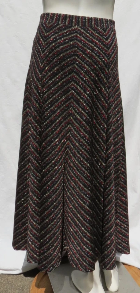 MAEVE by Anthropologie US size S Metallic Stripe A Line Midi Chevron Shine Skirt - Image 3 of 4